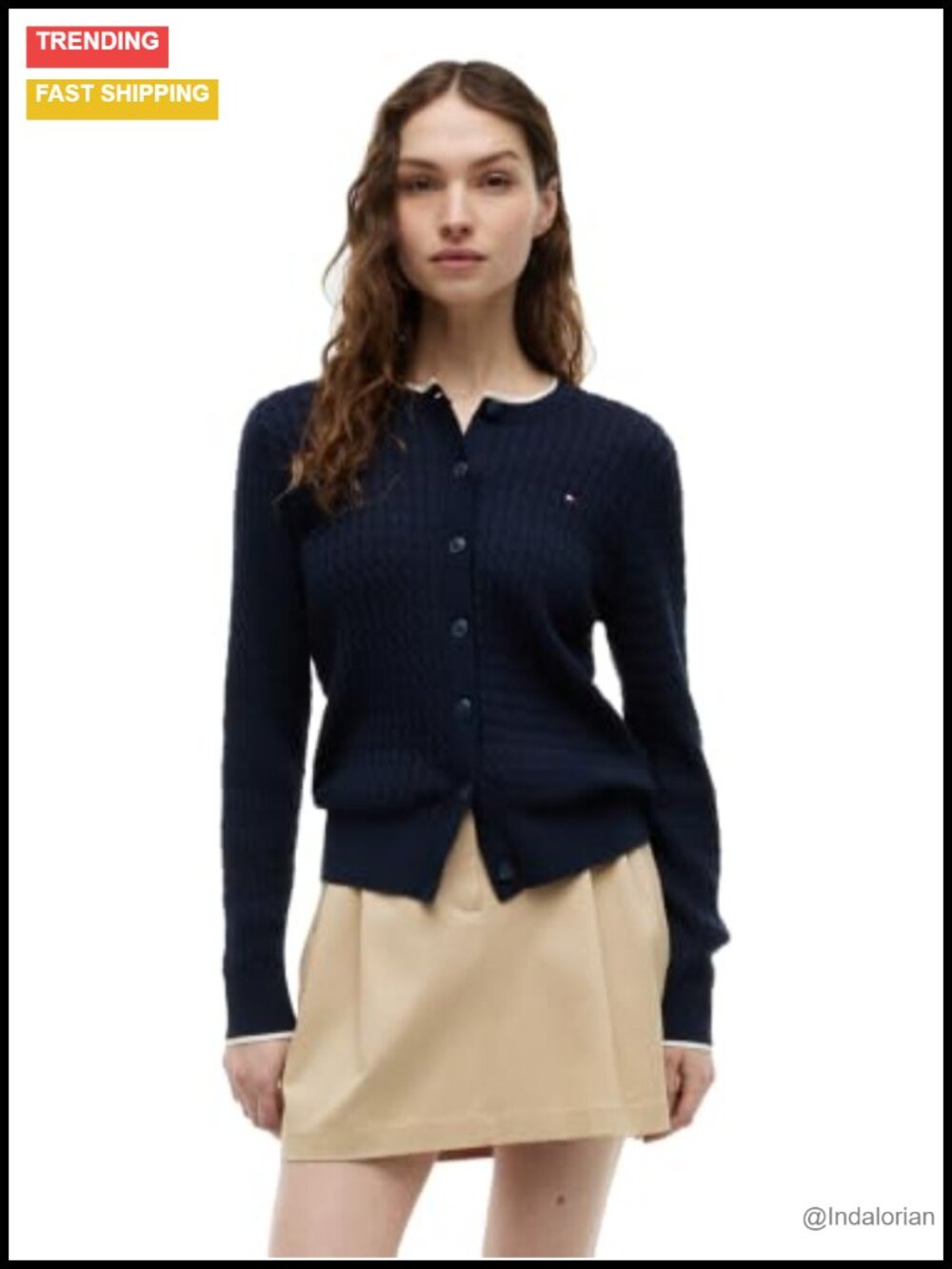 Women's Cable Knit Cotton Crew Neck Cardigan Sweater Button Down Long Sleeve